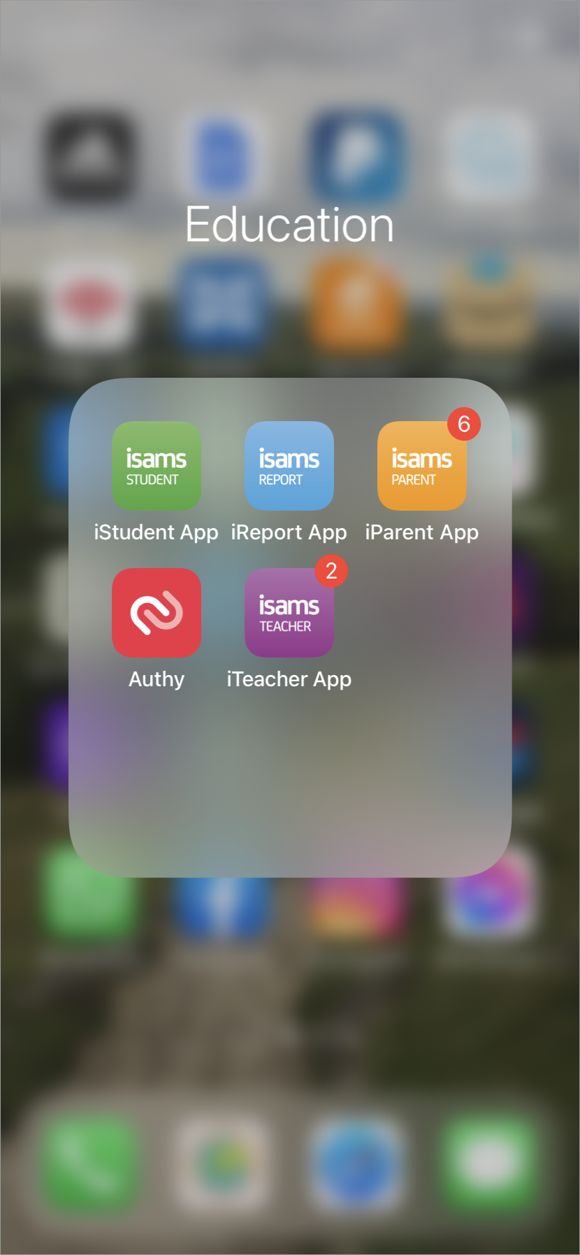 iPhone screenshot of iSAMS apps