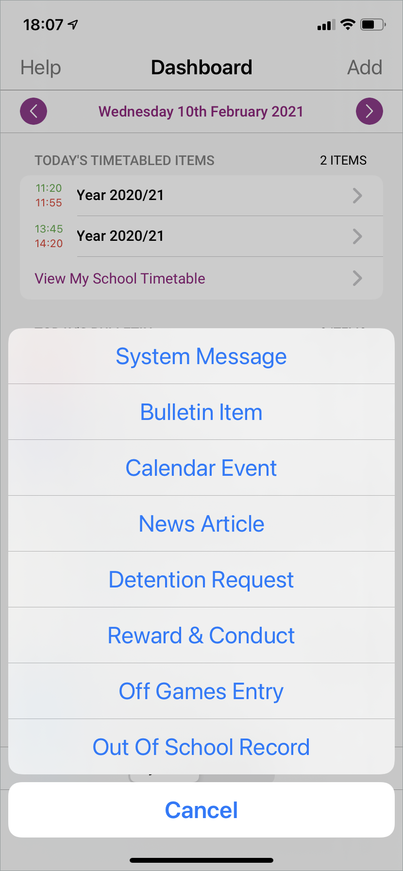 iTeacher app add bulletin item
