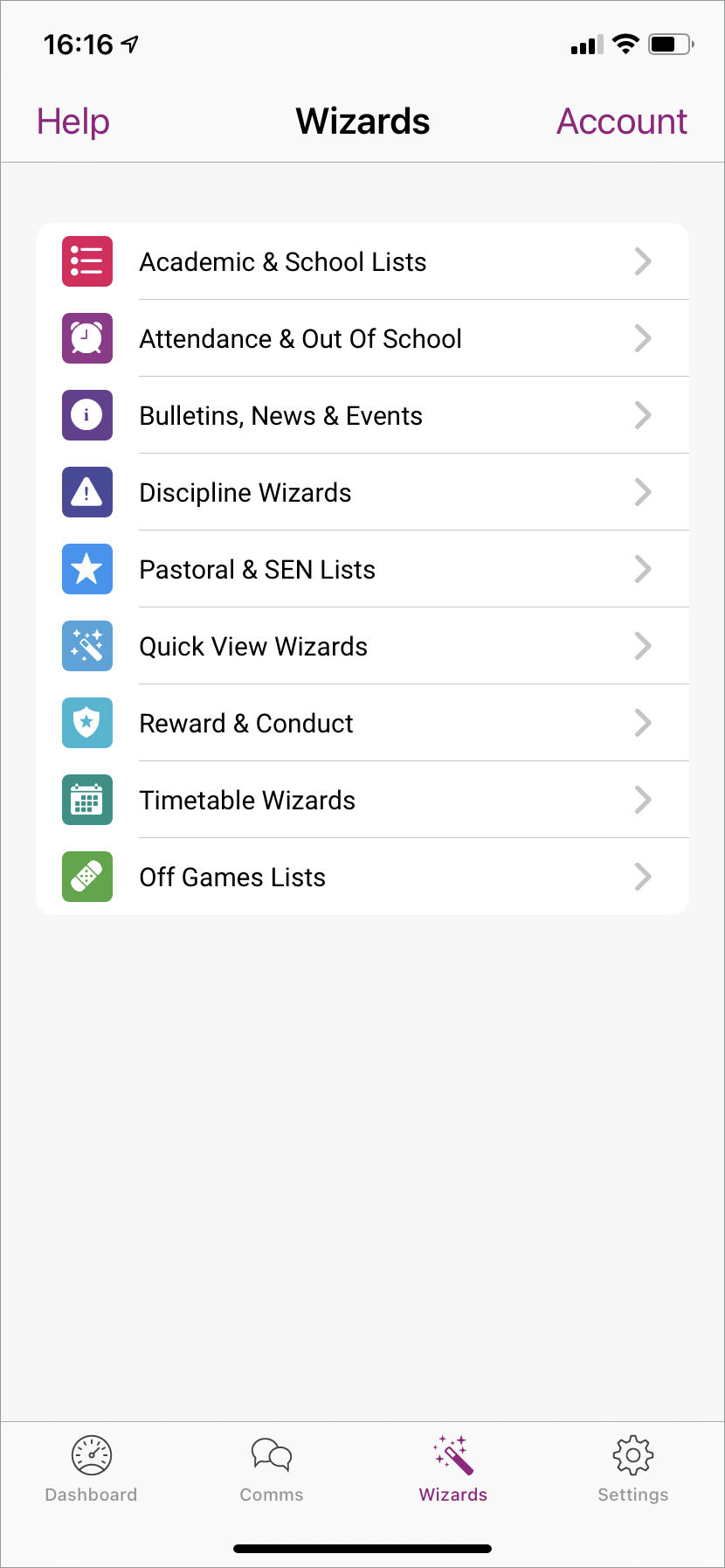 iTeacher app wizards screen